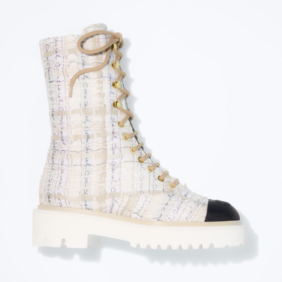 Chanel Tweed & Grosgrain Lace up Boy Boot - Picture 2 of 3
